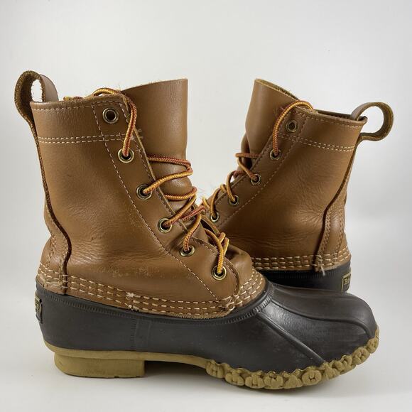 LL Bean Bean Boots 8” Duck Boots Womens Size 6 M (BM) Brown Leather Waterproof - Picture 5 of 10